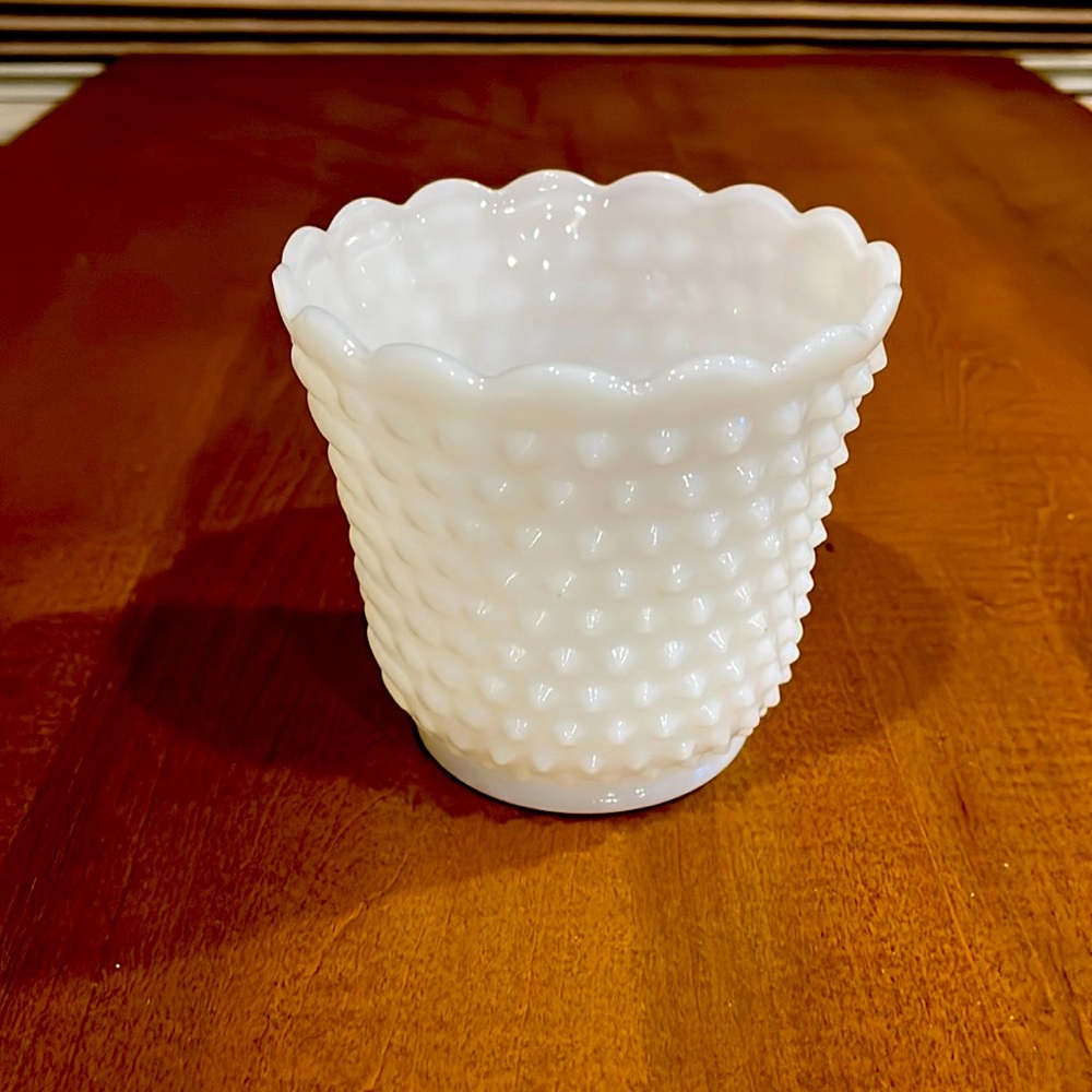 Vintage Milk Glass Vase Hobnail Platter Bowl Fireking Dot and Dash Pattern